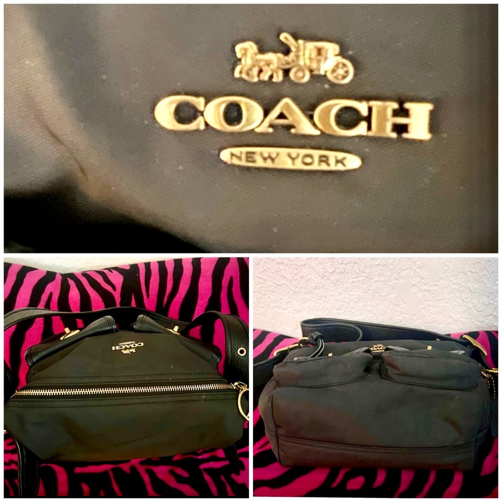 đź‘‘âś…PRICE FIRMâś…Coach Black Leather and Nylon Utility Shoulder Hobo Bag - Picture 4 of 16